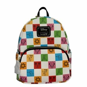 NWT Loungefly Disney Mickey and Friends Checkered Retro Colorful Mini Backpack
